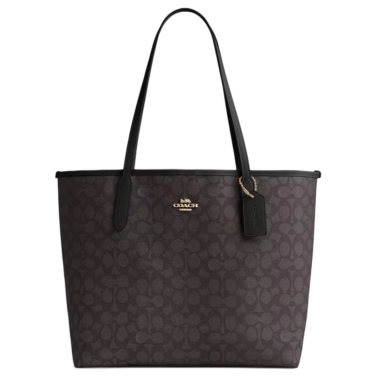 COACH City Coated Canvas Shoulder Bag Large Women's Black & Brown
