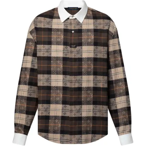 LOUIS VUITTON Monogram Flannel Long Sleeved Polo Shirt