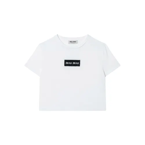 MIU MIU T Shirts Women's White Crew Neck Moderate Straight Fit