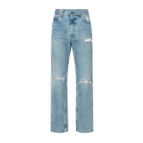 【Runway】distressed straight-leg jeans