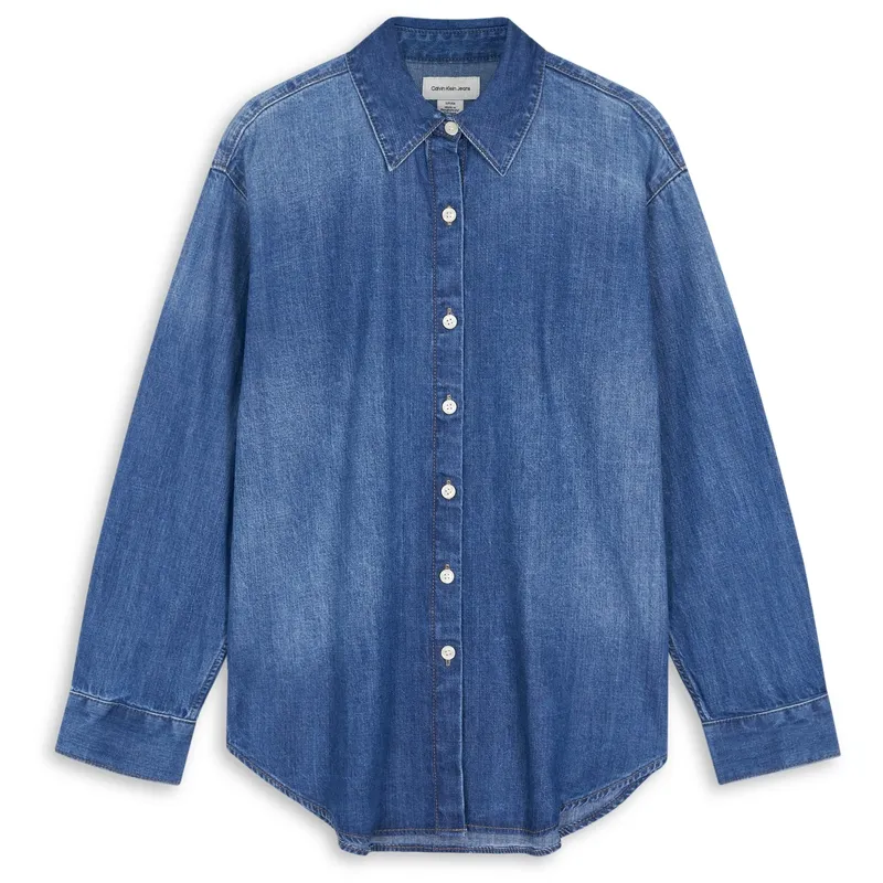 Calvin Klein Shirts Women's YYK-Denim Blue Lapel Moderate