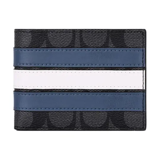 COACH Billfold Wallet PVC Wallet Men's Black & Gray & Blue & White
