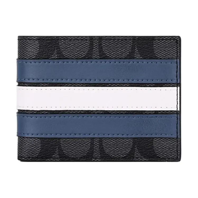 COACH Billfold Wallet PVC Wallet Men's Black & Gray & Blue & White