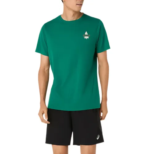 ASICS T Shirts Men's Green Crew Neck Moderate