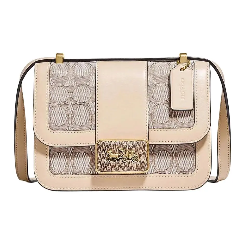 COACH Alie Leather Messenger Bag, Small Square Bag, Crossbody Bag, Shoulder Bag Women's Nude Monogram