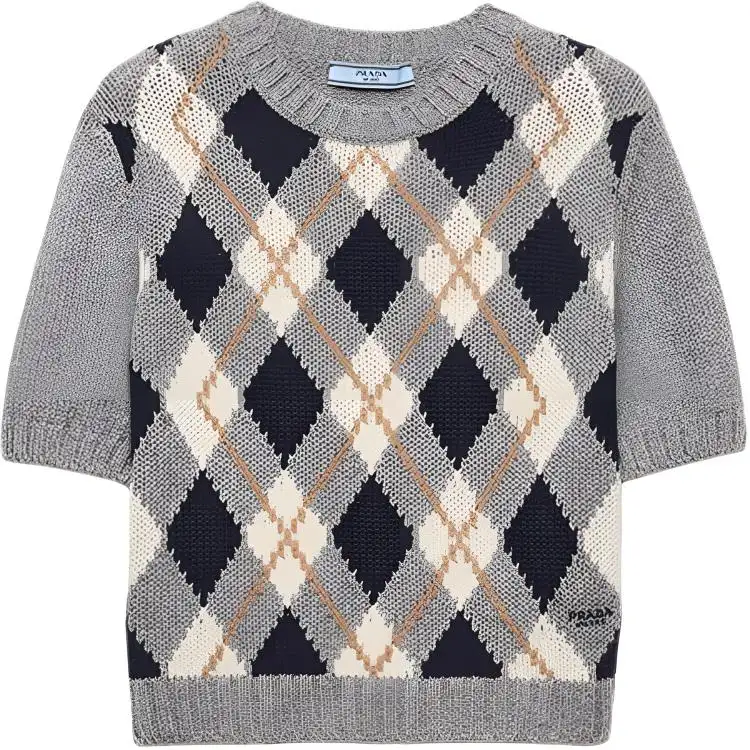 Prada short-sleeved argyle sweater