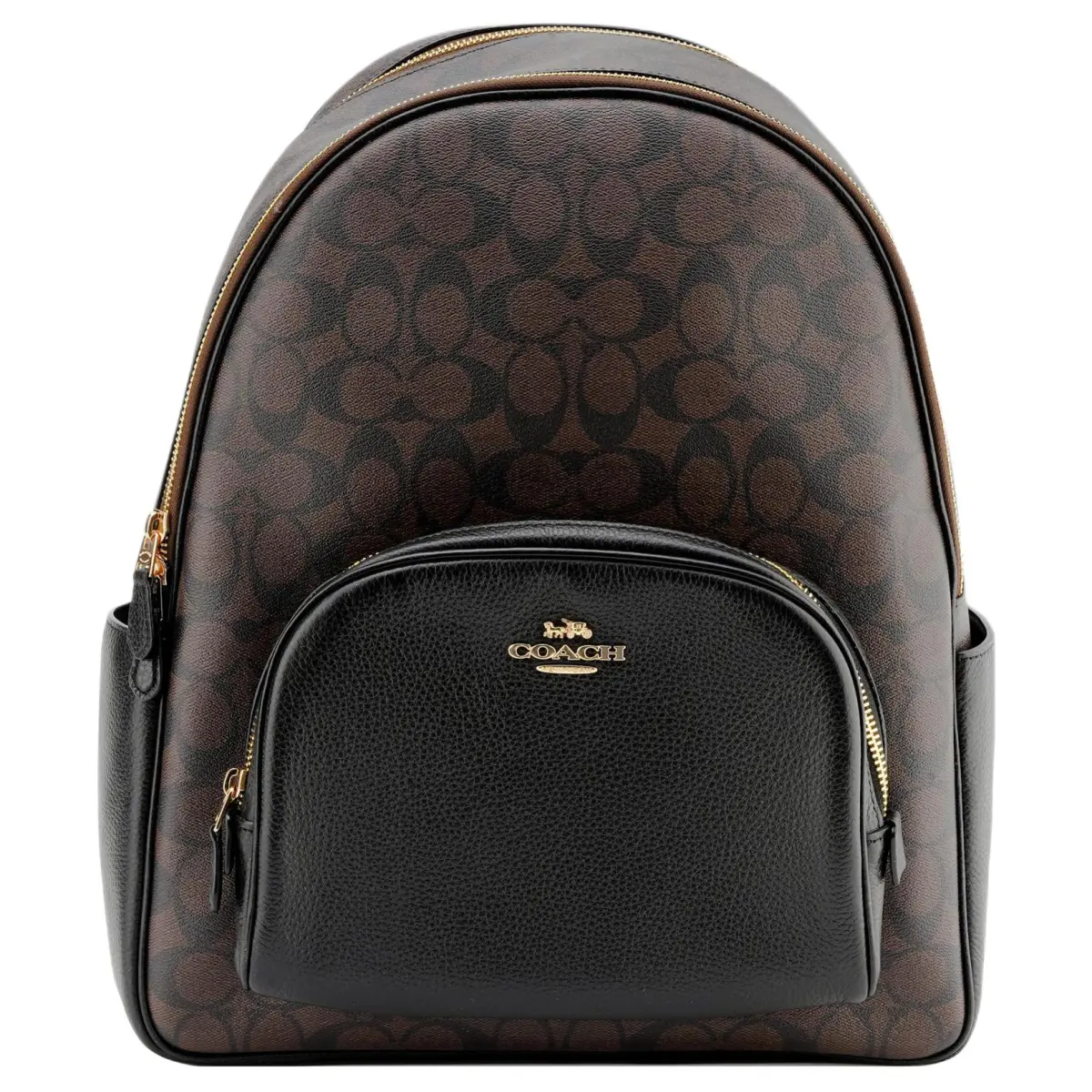 COACH Court Coated Canvas With Leather Backpack Large Unisex Black & Dark Brown Monogram
