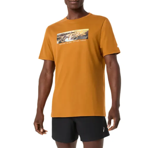 ASICS T Shirts Men's Yellow Crew Neck