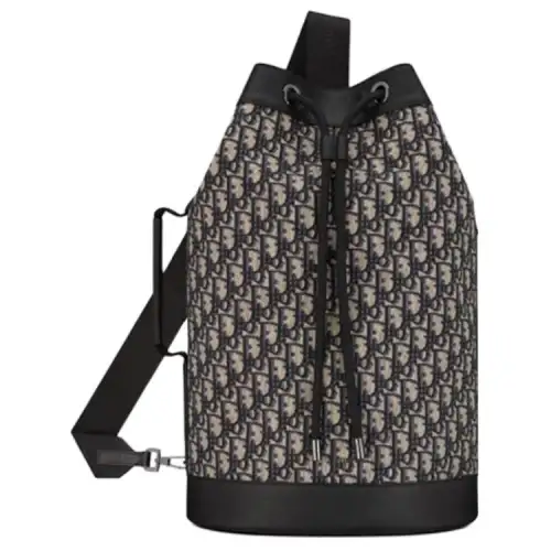 DIOR Cow Leather Bucket Bag Crossbody Bag Men's Beige & Black