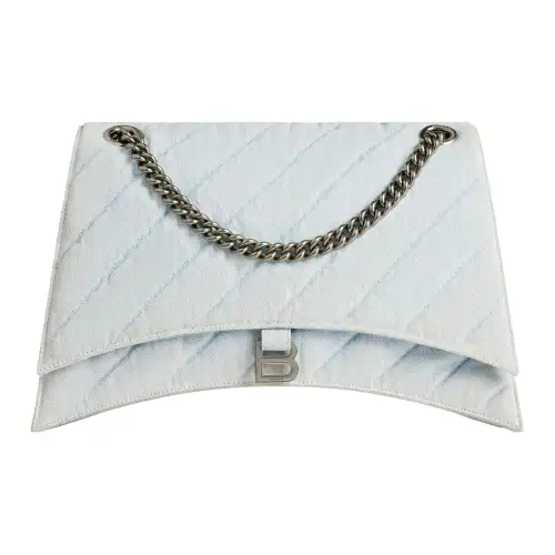 Balenciaga Crush Washed Denim Handbag, Shoulder Bag Women's Light Blue