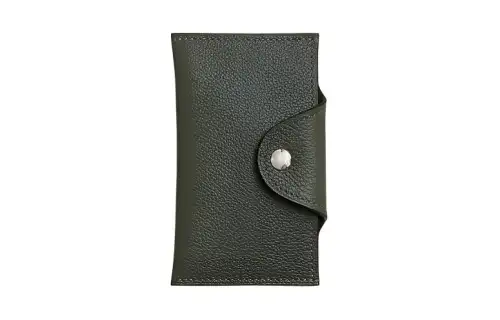 HERMES Evercolor Calfskin Card Holder Women's C6 Vert De Gris Gray Green