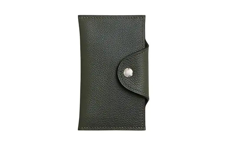 HERMES Evercolor Calfskin Card Holder Women's C6 Vert De Gris Gray Green