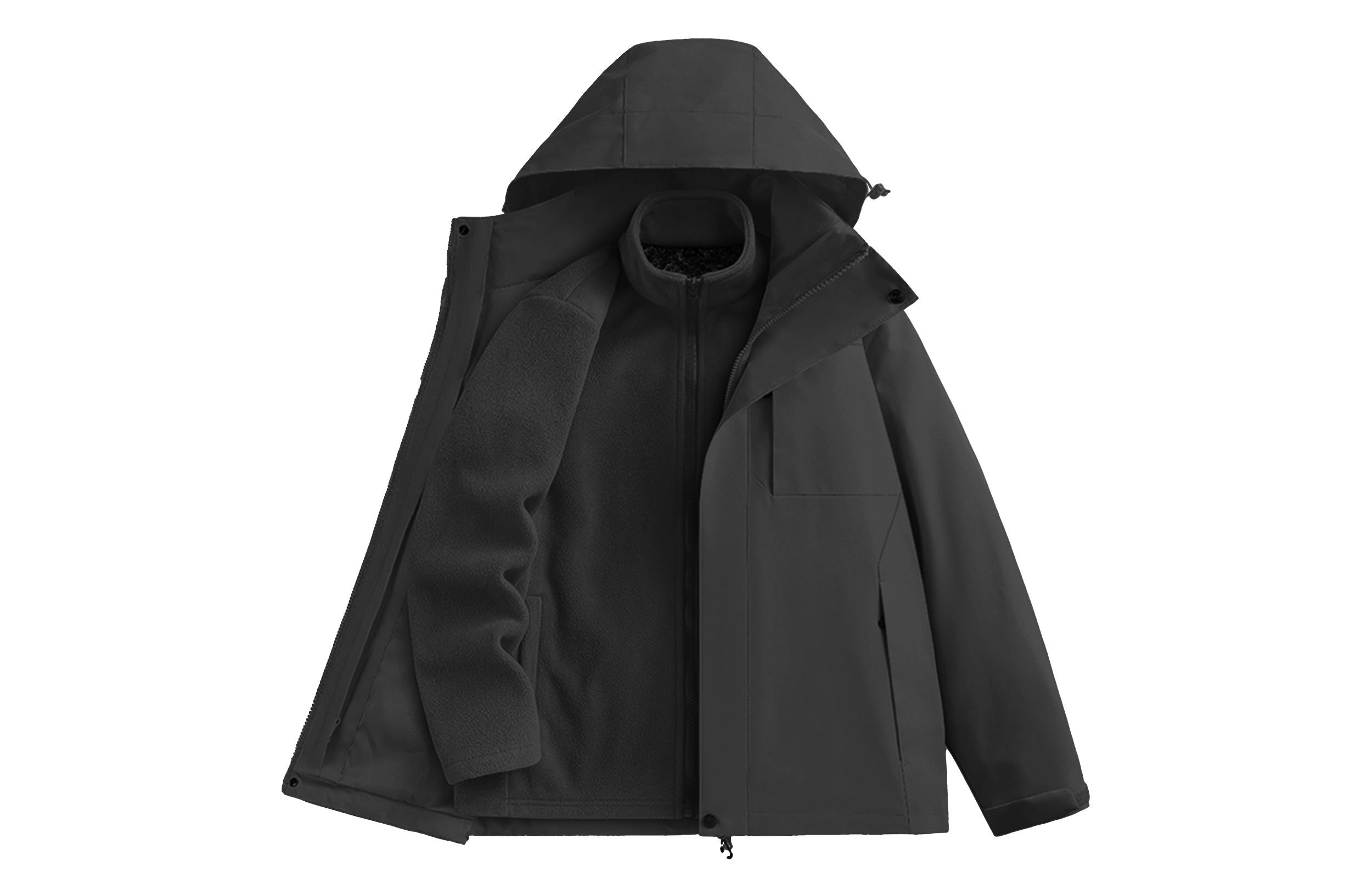 Windproof keep warm removable travel liner with hood, water repellent jacket outside climbing for traveling, three-in-one