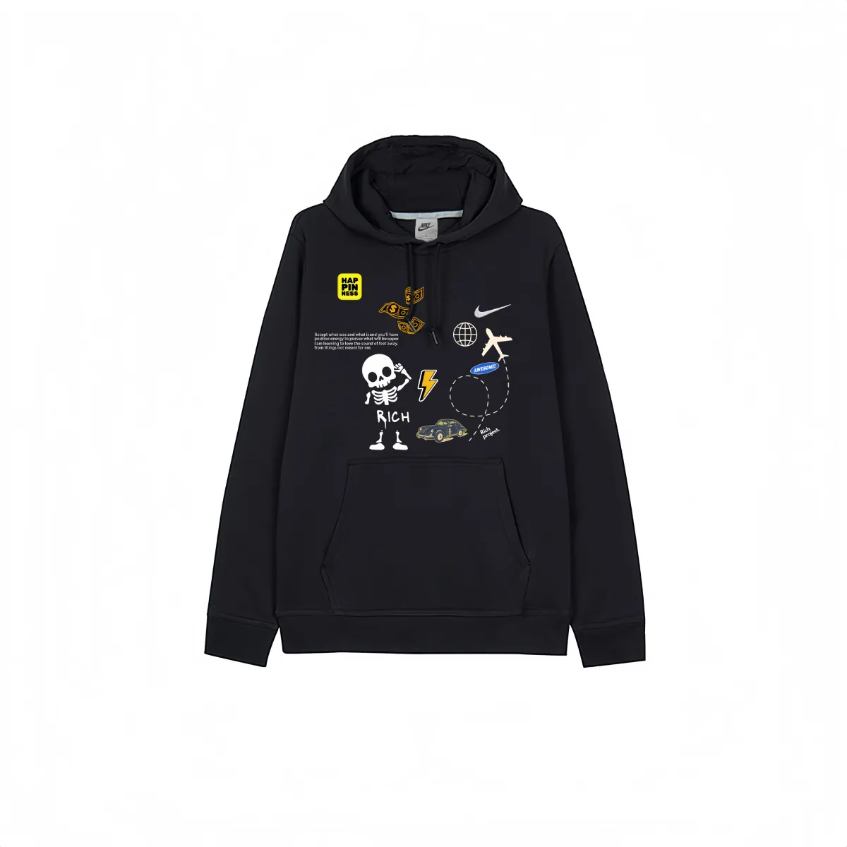 Nike Letter Adventure Creative Fantasy Graffiti Print Loose Fit Fleece Lined Hooded Comfortable Long Sleeved Sweatshirt