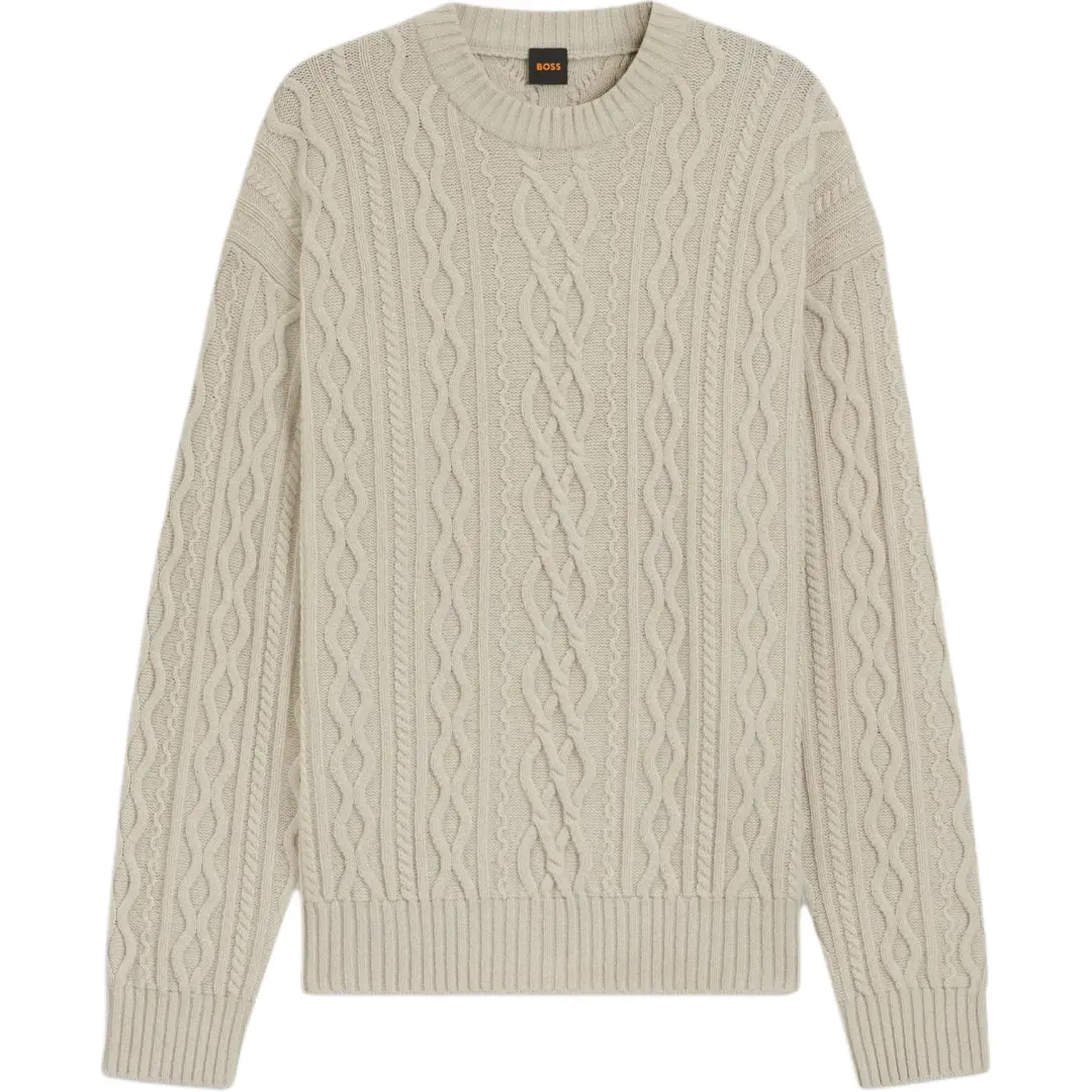 HUGO BOSS Sweaters Men's Light Beige Crew Neck Moderate
