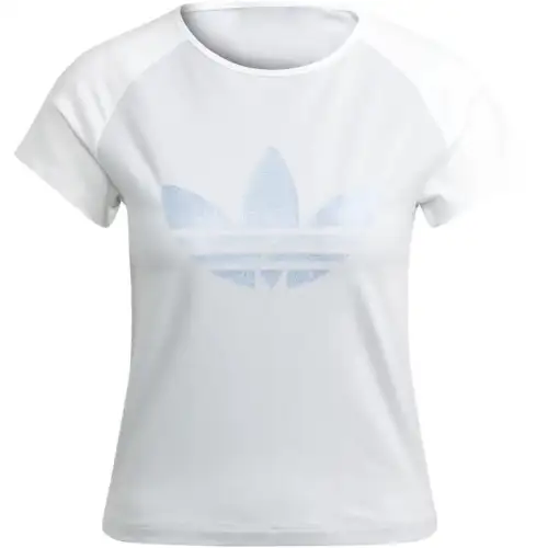 Adidas Originals T Shirts Women's White Blue Crew Neck Moderate Straight Fit