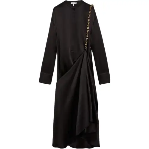 LOEWE Chain Shirt Dress In Silk Long Sleeved Dress Women's Black