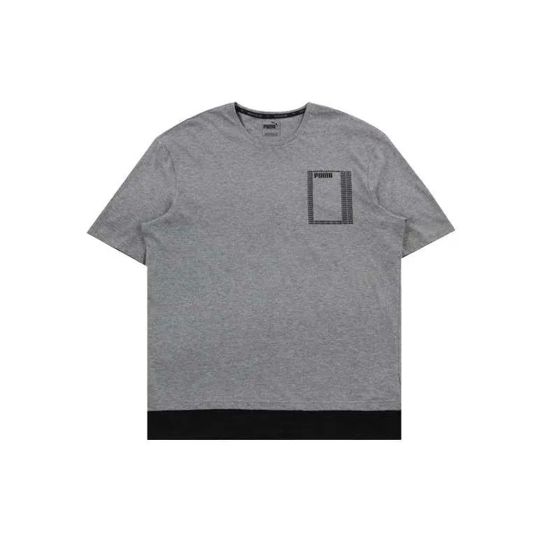 PUMA T-Shirts Men's Gray Crew Neck Moderate Straight Fit