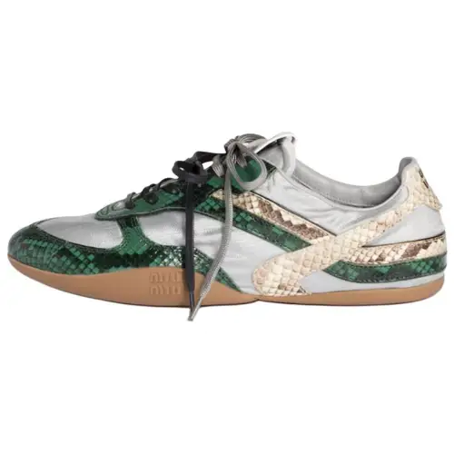 MIU MIU Miu Miu Gymnasium leather python pattern stitching low top lifestyle shoes 0.8cm women's fir green