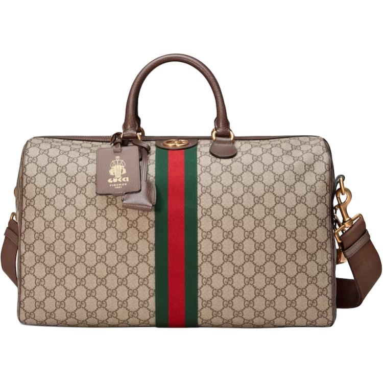 GUCCI Savoy Canvas With Leather Travel Bag, Shoulder Bag, Crossbody Bag, Handbag Unisex Ebony/Brown