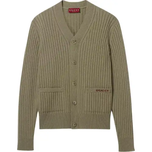 GUCCI Sweaters Men's Light Green V Neck Moderate Cardigan