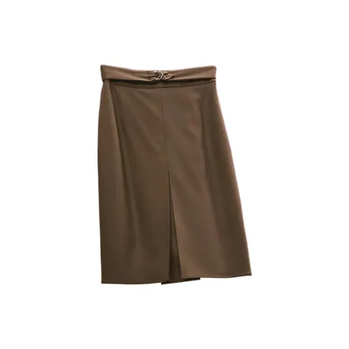 HERMES Casual Long Skirts Women's Tundra Green Moderate Other