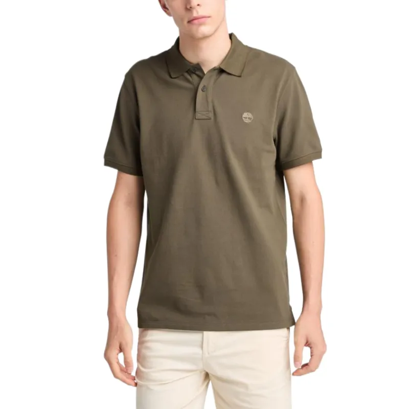 Timberland Polo Shirts Men's Army Green Polo Collar Moderate Straight Fit