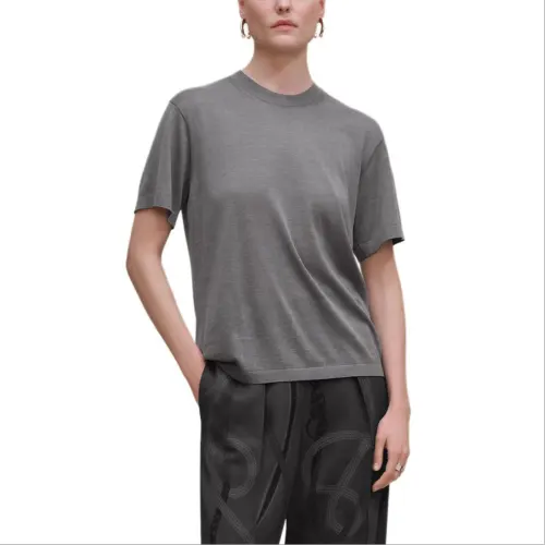 HERMES T Shirts Women's Gray Crew Neck Moderate Straight Fit