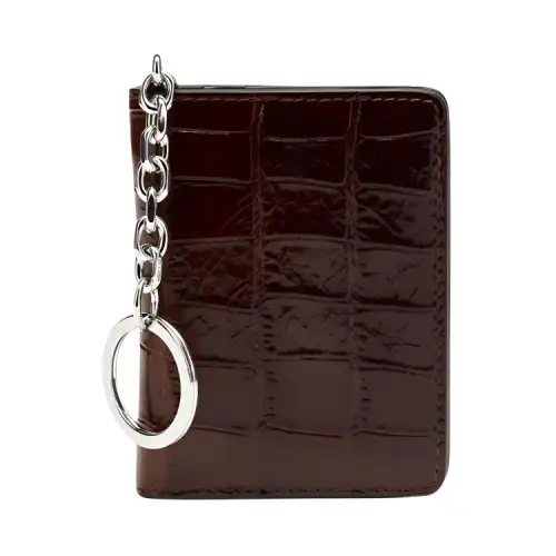 Maison Margiela Crocodile Pattern Cow Leather Keychain Card Holder Unisex Cognac Brandy