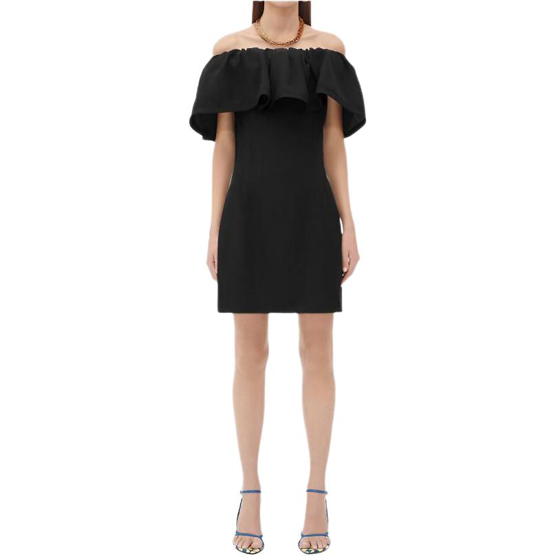 Bottega Veneta Collar And Ruffle Detailing Realised In A Textured Viscose Sleeveless Dress Women's Black