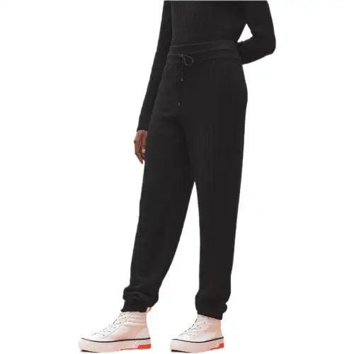 HERMES Knitted Sweatpants Women's Black Moderate Cuffed Pants