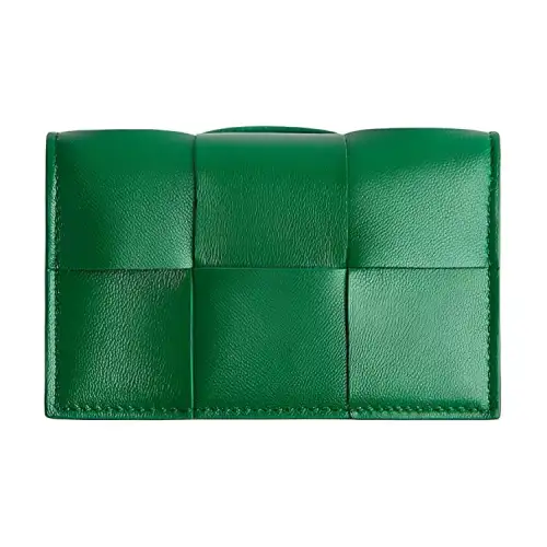 Bottega Veneta Intrecciato Cow Leather, Sheepskin Card Holder Men's Racing Green