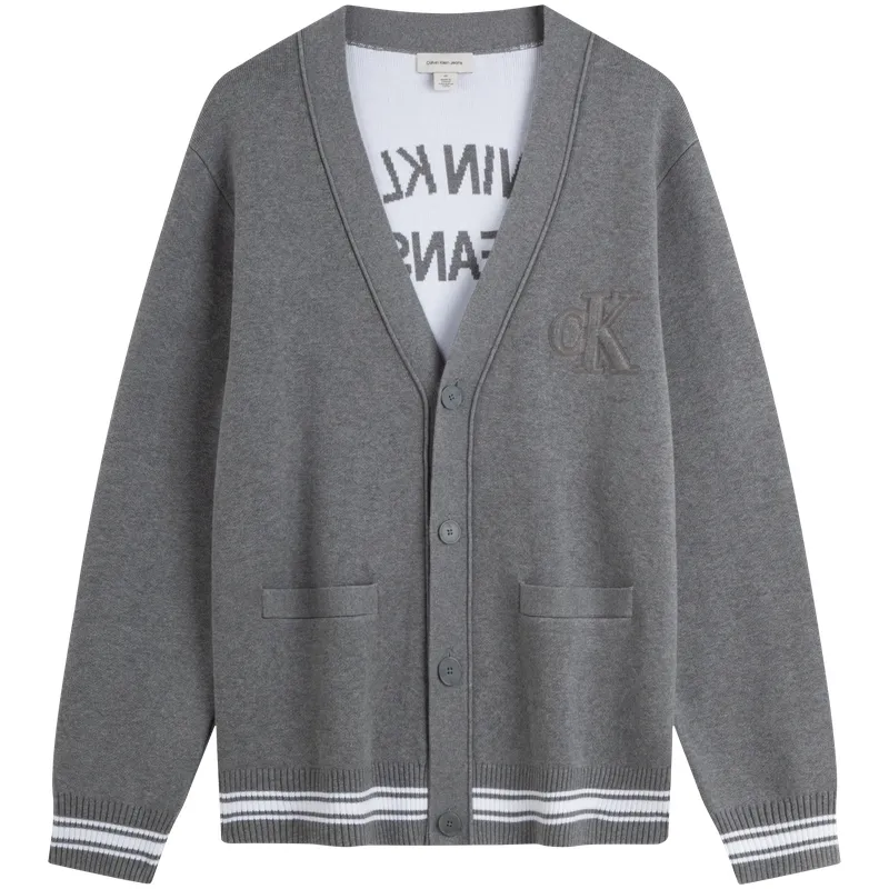 Calvin Klein Knitwear Unisex P7E Hero Gray V Neck Moderate Cardigan