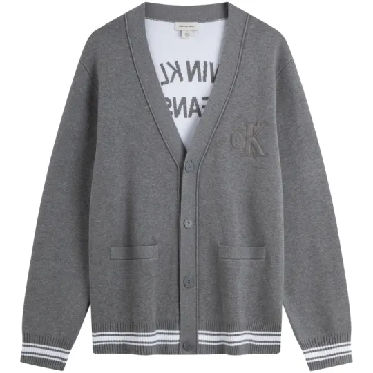 Calvin Klein Knitwear Unisex P7E Hero Gray V Neck Moderate Cardigan