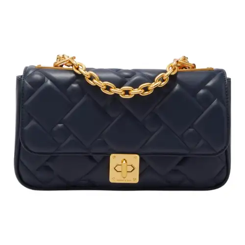 CHARLES&KEITH Fabric Small Square Bag, Shoulder Bag, Crossbody Bag Medium Women's Cream Milk White/Navy Blue/Green