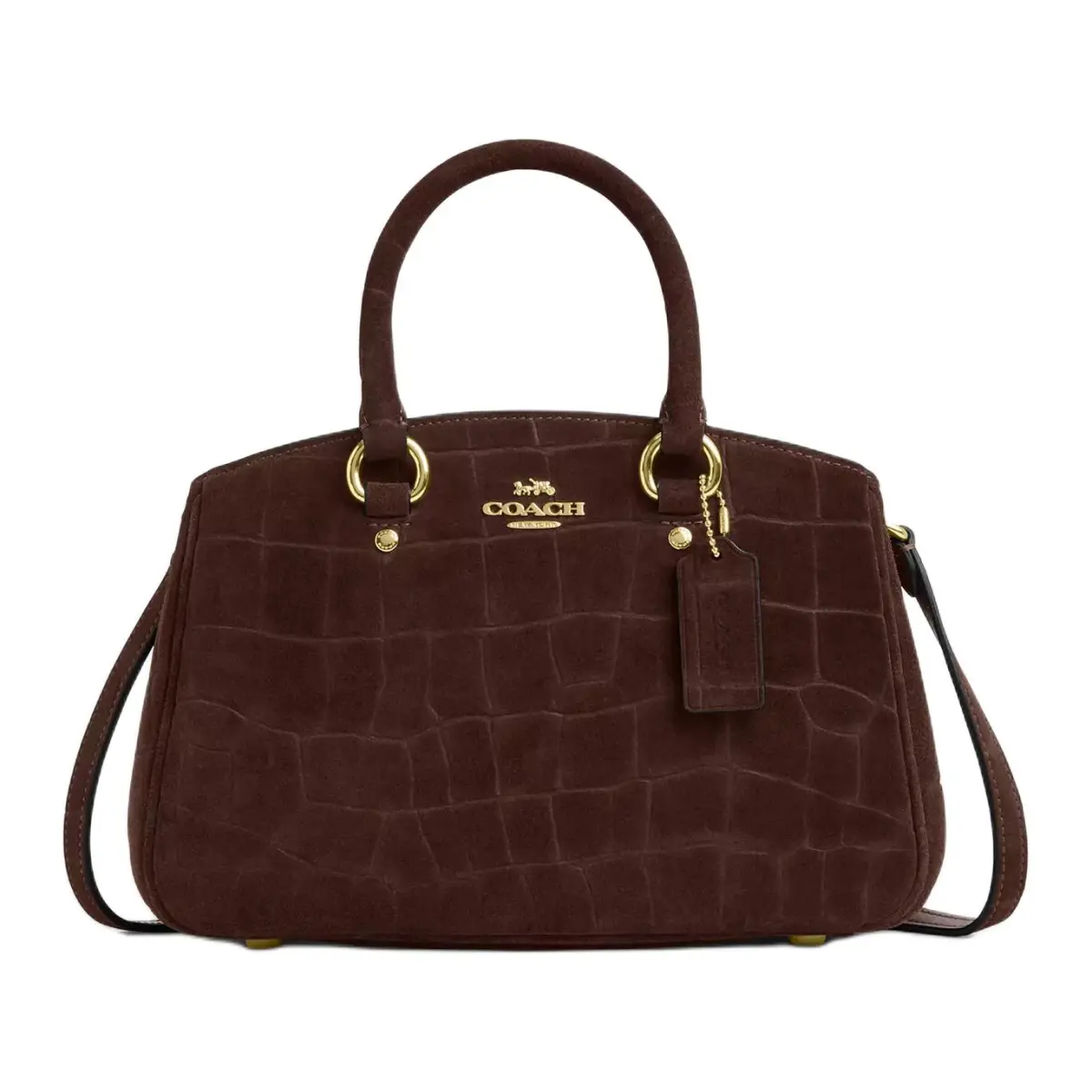 COACH Savannah Crocodile Pattern Embossed Suede With Smooth Leather Handbags Large Women's Maple