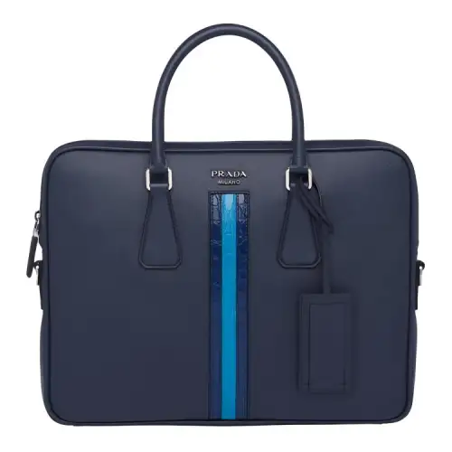 PRADA Casual Crocodile Leather Briefcase, Laptop Bag Men's Baltic Sea Blue/Cornflower Blue