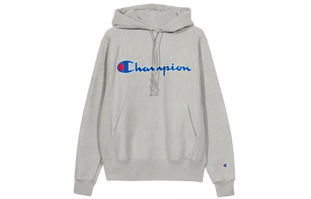 Champion High End Grass Stitch Applique Multicolor Logo With Hood Fleece Lined Pullover Sweatshirt US Version Unisex