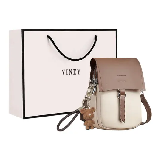 VINEY Cow Leather Shoulder Bag, Crossbody Bag With Cell Phone Pouch Small Women's White & Coffee & Coffee