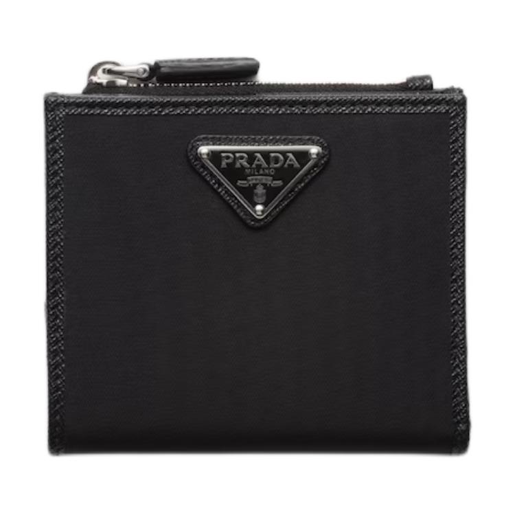 PRADA Prada, enamel, foldable triangle, regenerated nylon small black wallet