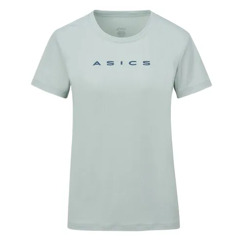 ASICS T Shirts Women's Mantle Green Crew Neck Moderate Straight Fit