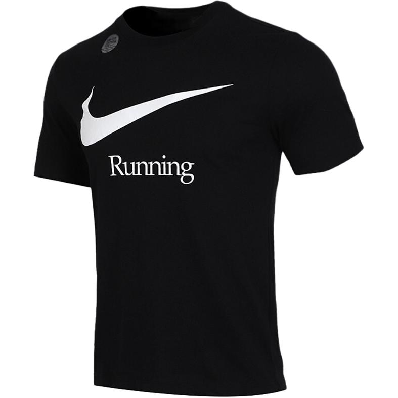 Nike Breathable sports knitted black short sleeve T-shirt for leisure, loose fit, for running