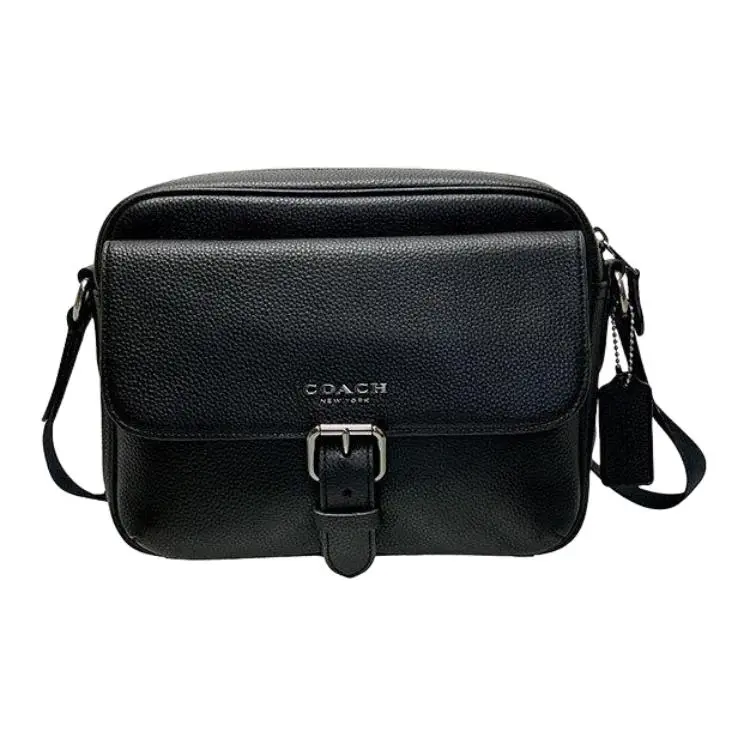 COACH Hudson Pebbled Leather Crossbody Bag, Shoulder Bag Medium Men's Black