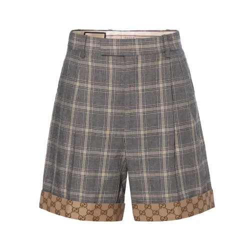 GUCCI Plaid Printed Linen And Wool Shorts Grey