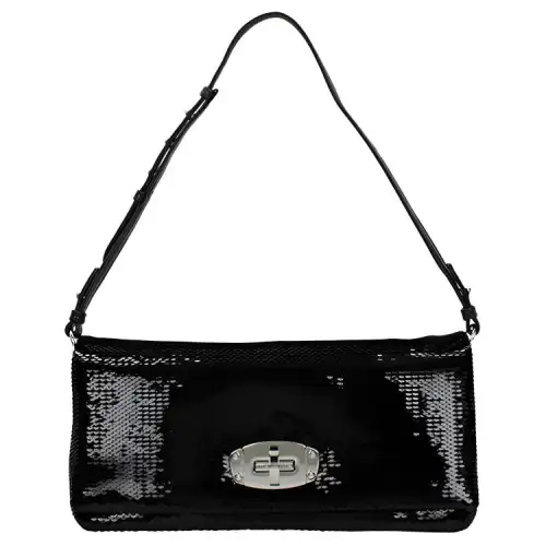 MIU MIU Leather Handbag, Shoulder Bag Women's Black & Silver