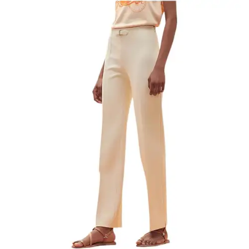 HERMES Casual Pants Women's Ecru Moderate Straight Fit Pants