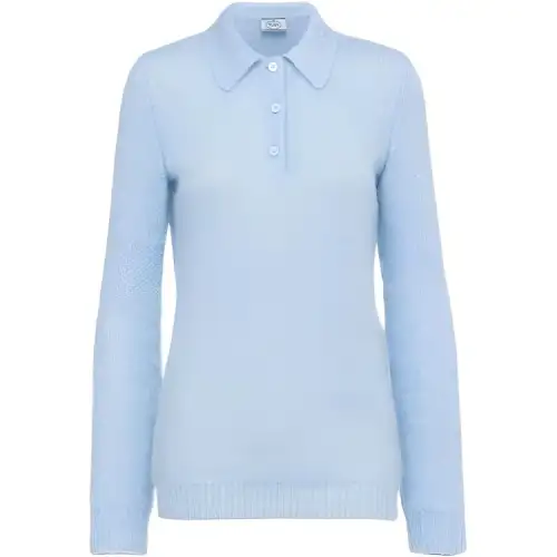 PRADA Polo Shirts Women's Blue Polo Collar Moderate Straight Fit