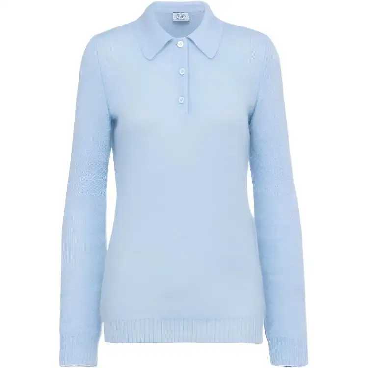 PRADA Polo Shirts Women's Blue Polo Collar Moderate Straight Fit