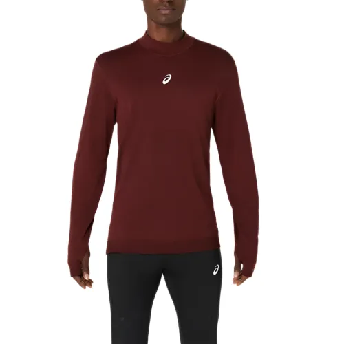 ASICS ROAD T Shirts Men's Dark Red Half Turtleneck