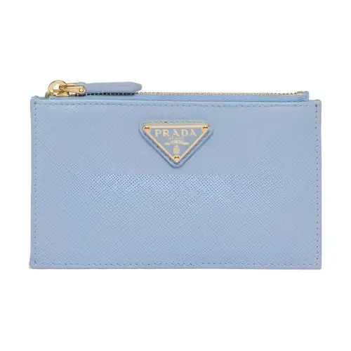 PRADA Leather Card Holder Women's Light Blue